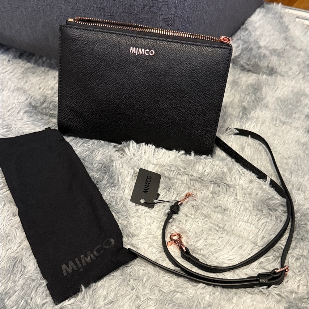 Mimco Black Crossbody with Rose Gold Accents